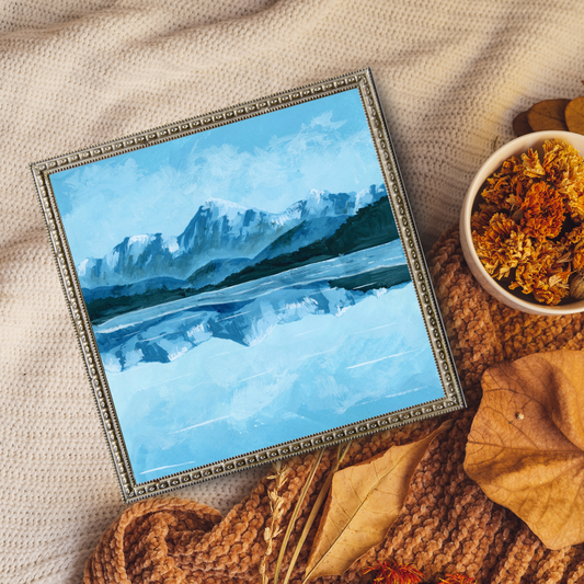 Icy Mountain Reflection- Gouache Painting - Signed Fine Art Print