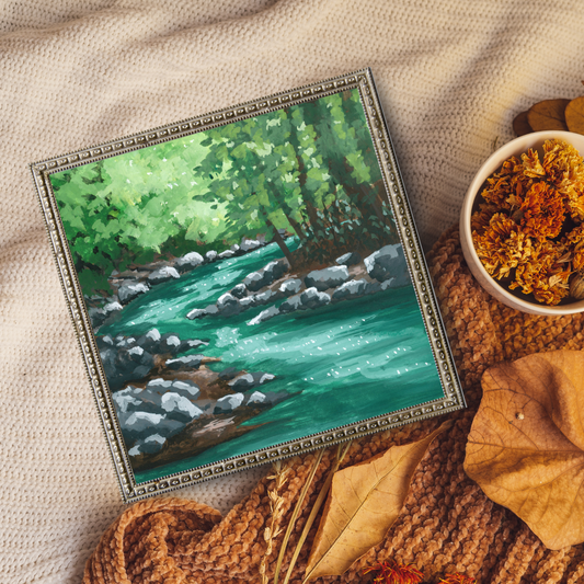 Rocky Forest Stream - Gouache Painting - Signed Fine Art Print