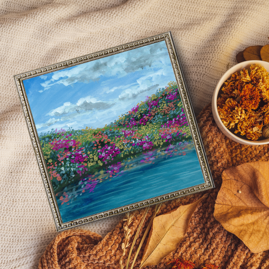 Flowering Hills - Gouache Painting - Signed Fine Art Print