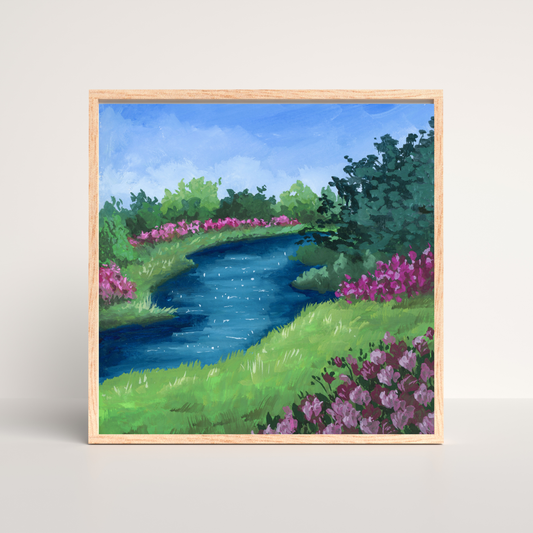Streaming Rhododendrons - Gouache Painting - Signed Fine Art Print
