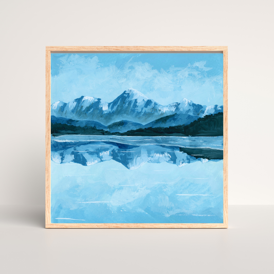 Icy Mountain Reflection- Gouache Painting - Signed Fine Art Print