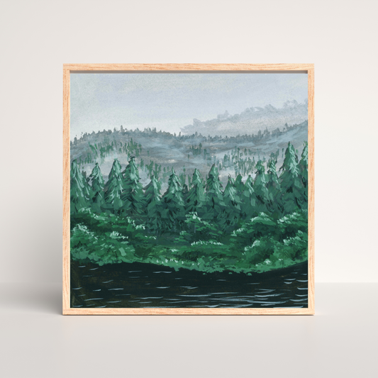 Misty Pines - Gouache Painting - Signed Fine Art Print