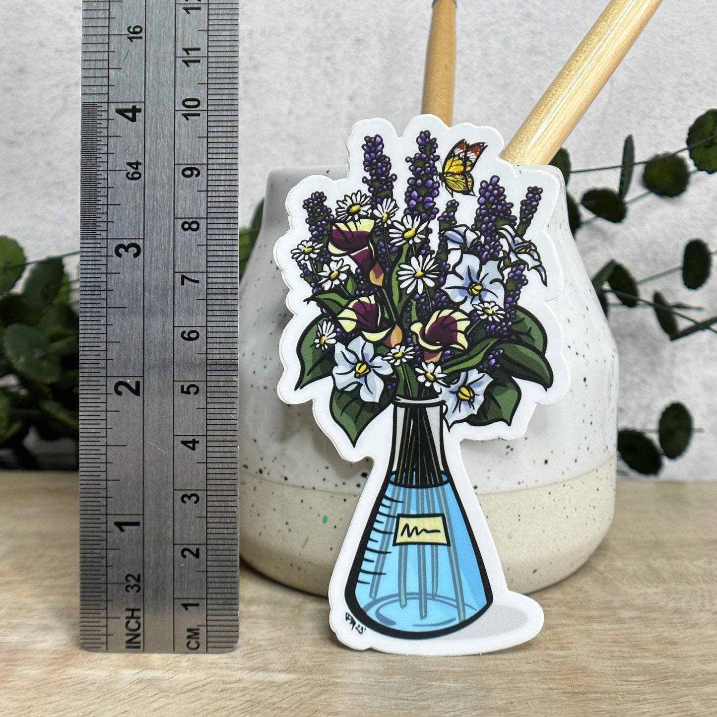 Calla Lilly Science Flask Bouquet Vinyl Sticker