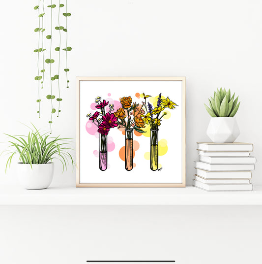 Test Tube Warm Toned Floral Science Print