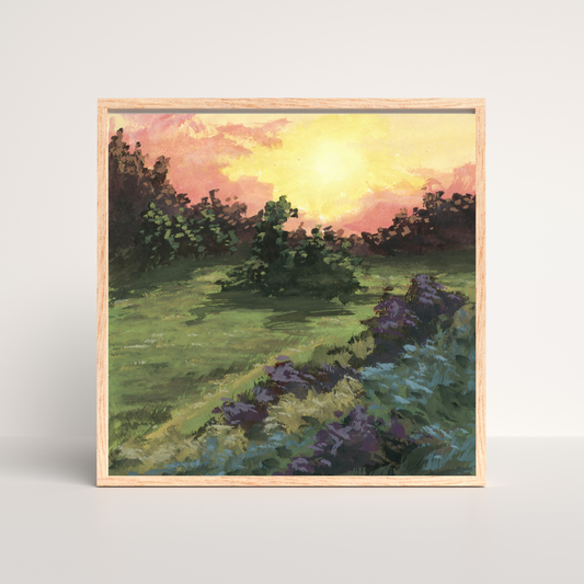 Autumn Sunset Fields - Gouache Painting - Signed Fine Art Print