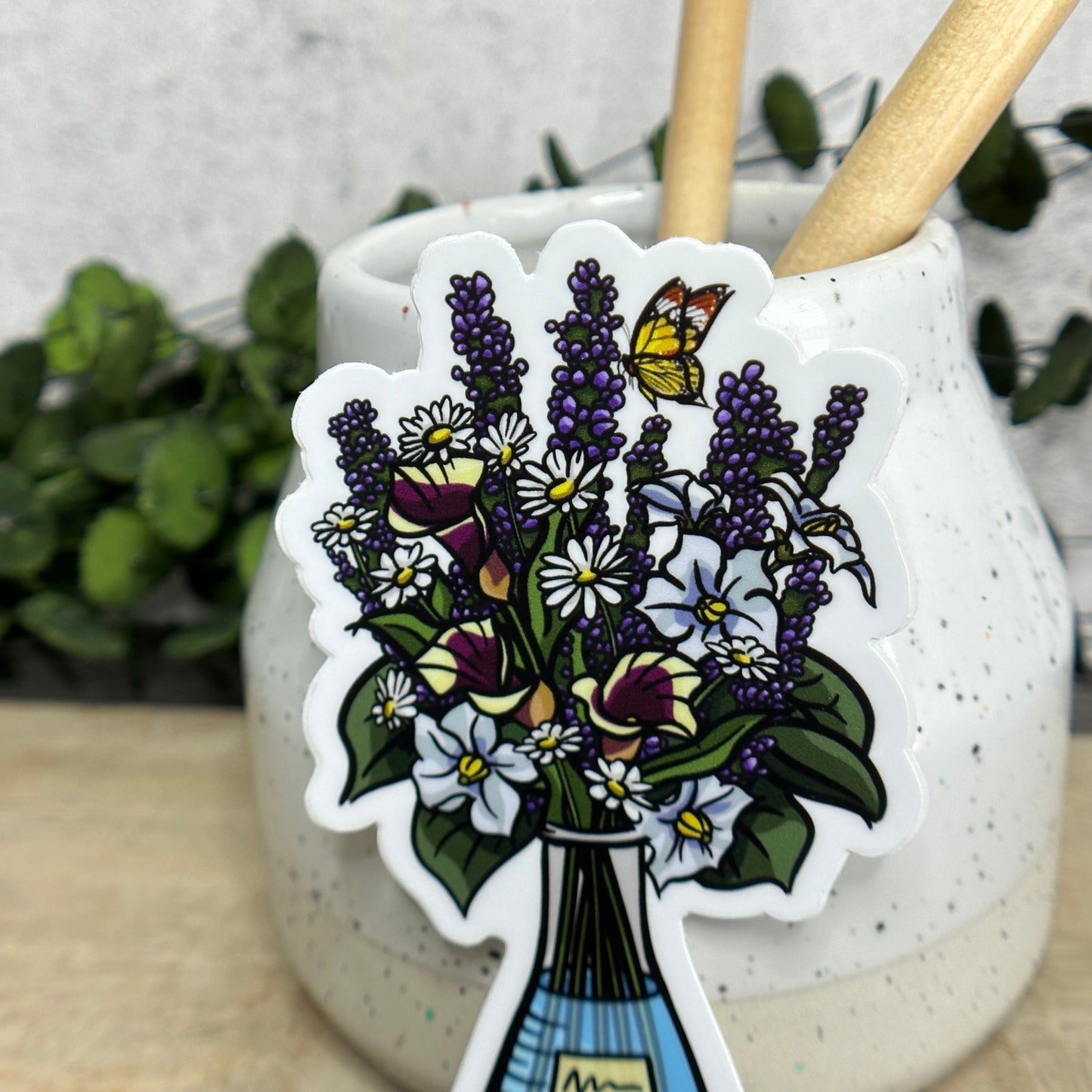 Calla Lilly Science Flask Bouquet Vinyl Sticker