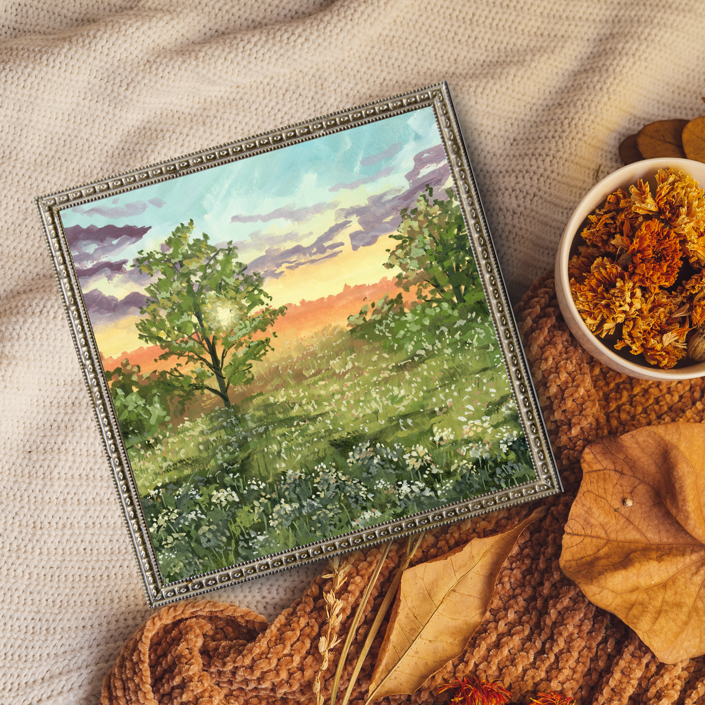 Sunset Fields - Gouache Painting - Signed Fine Art Print