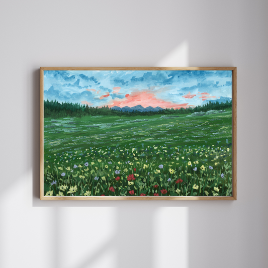Flowering Fields - Gouache Painting - Signed Fine Art Print