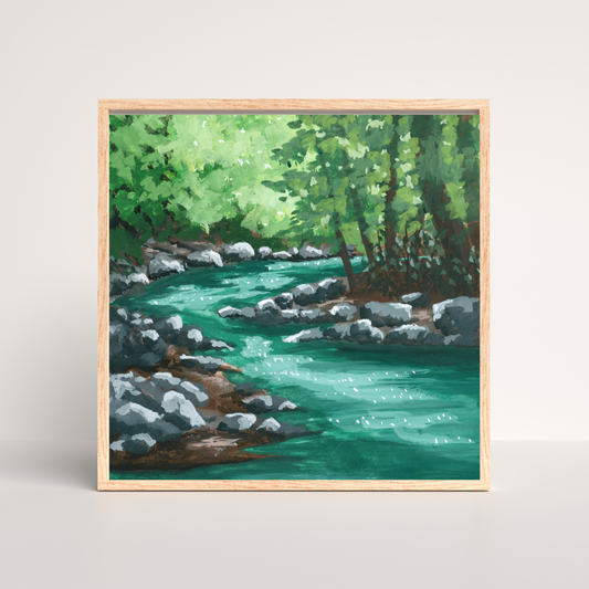 Rocky Forest Stream - Gouache Painting - Signed Fine Art Print
