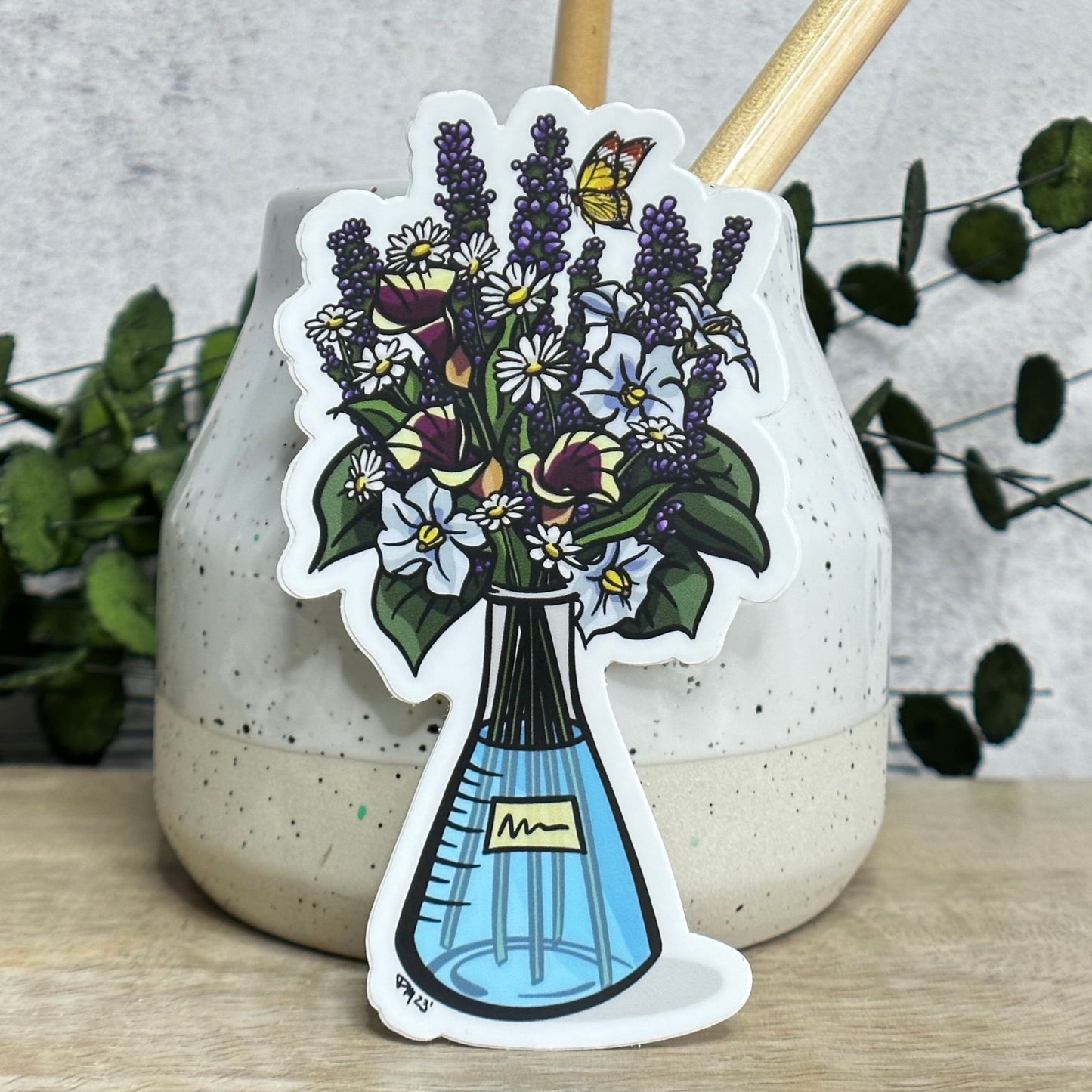 Calla Lilly Science Flask Bouquet Vinyl Sticker