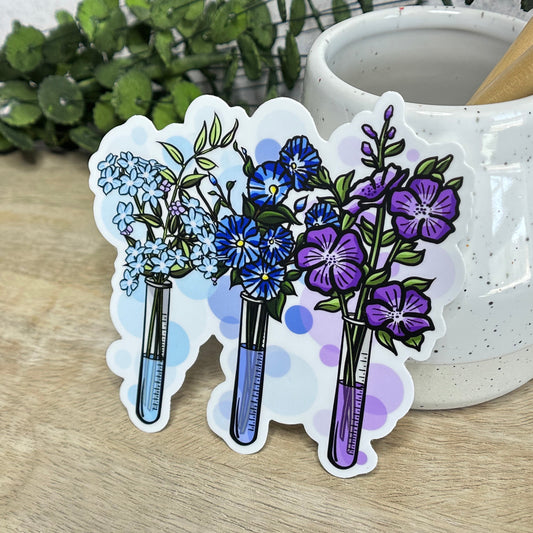 Test Tube Blue Toned Floral Vinyl Sticker