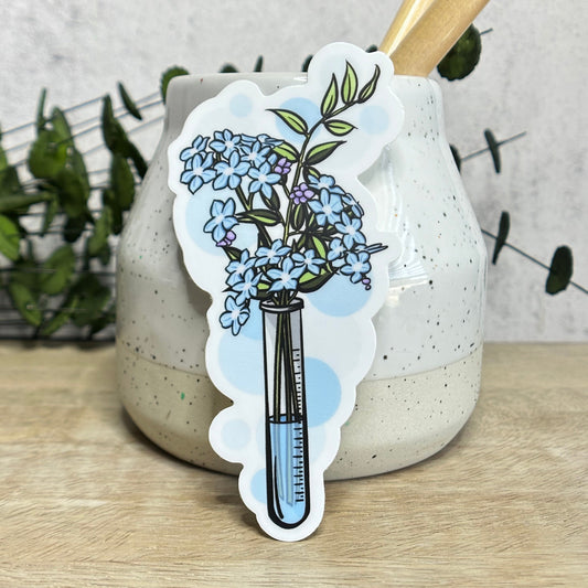 Test Tube Blue Floral Vinyl Sticker