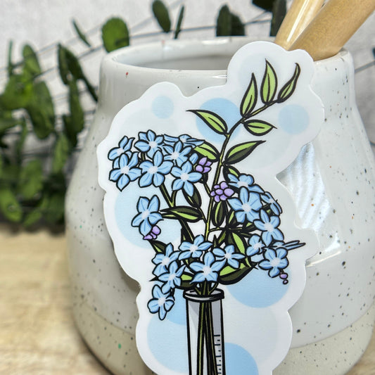 Test Tube Blue Floral Vinyl Sticker