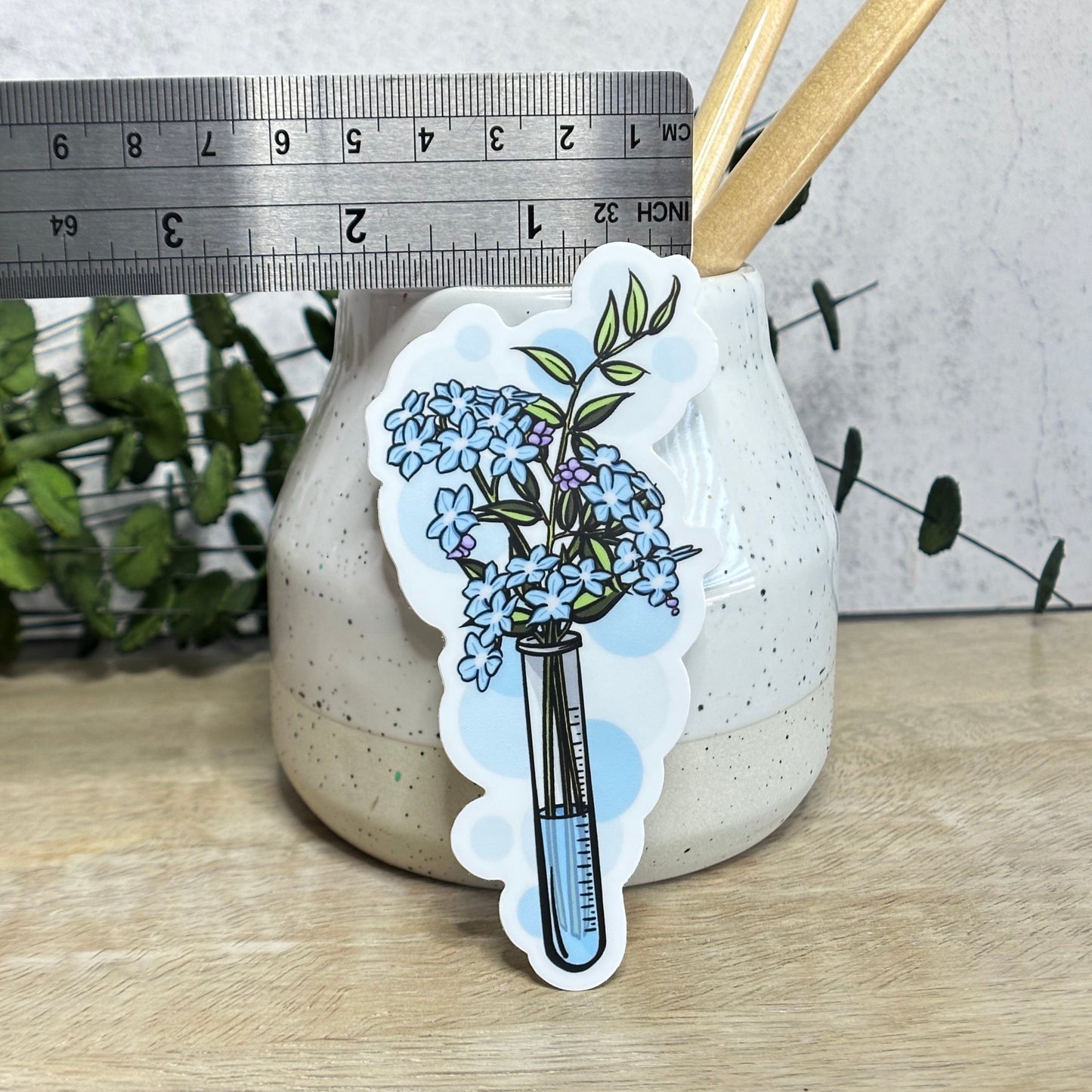 Test Tube Blue Floral Vinyl Sticker
