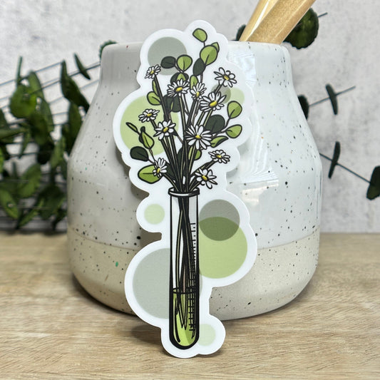 Test Tube Green Floral Vinyl Sticker