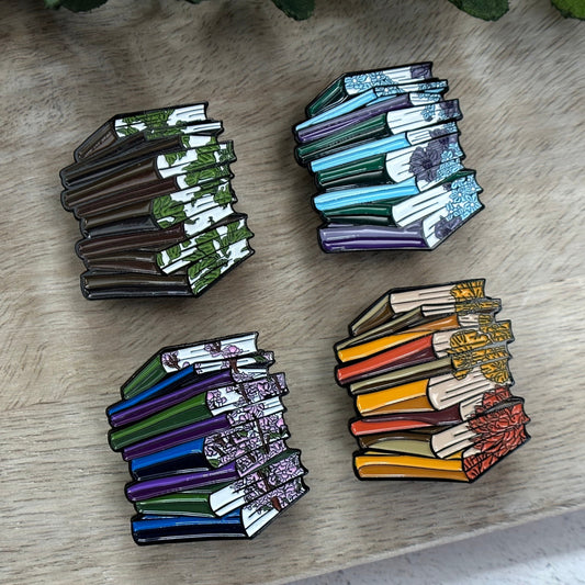 Floral Book Enamel Pin Set of 4