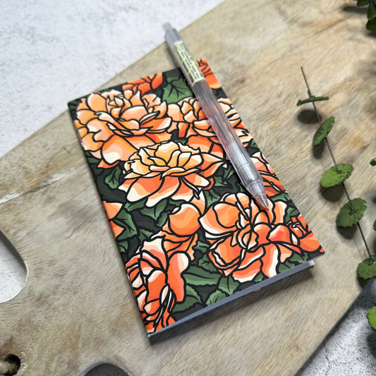 5 1/2"x3 1/2" Peach Drift Roses Pocket Notebook, Lined