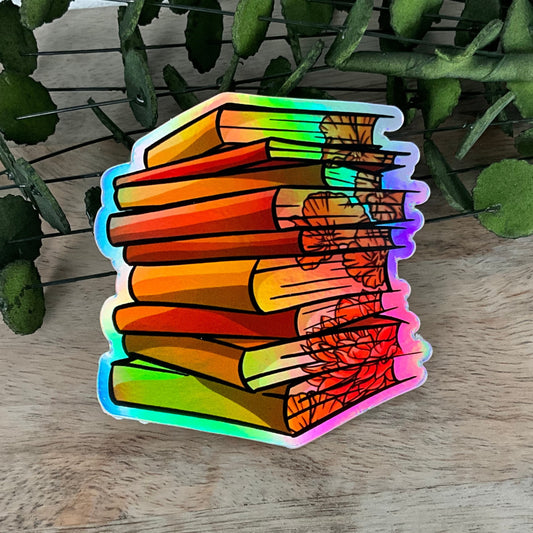 Holo Orange Floral Book Sticker