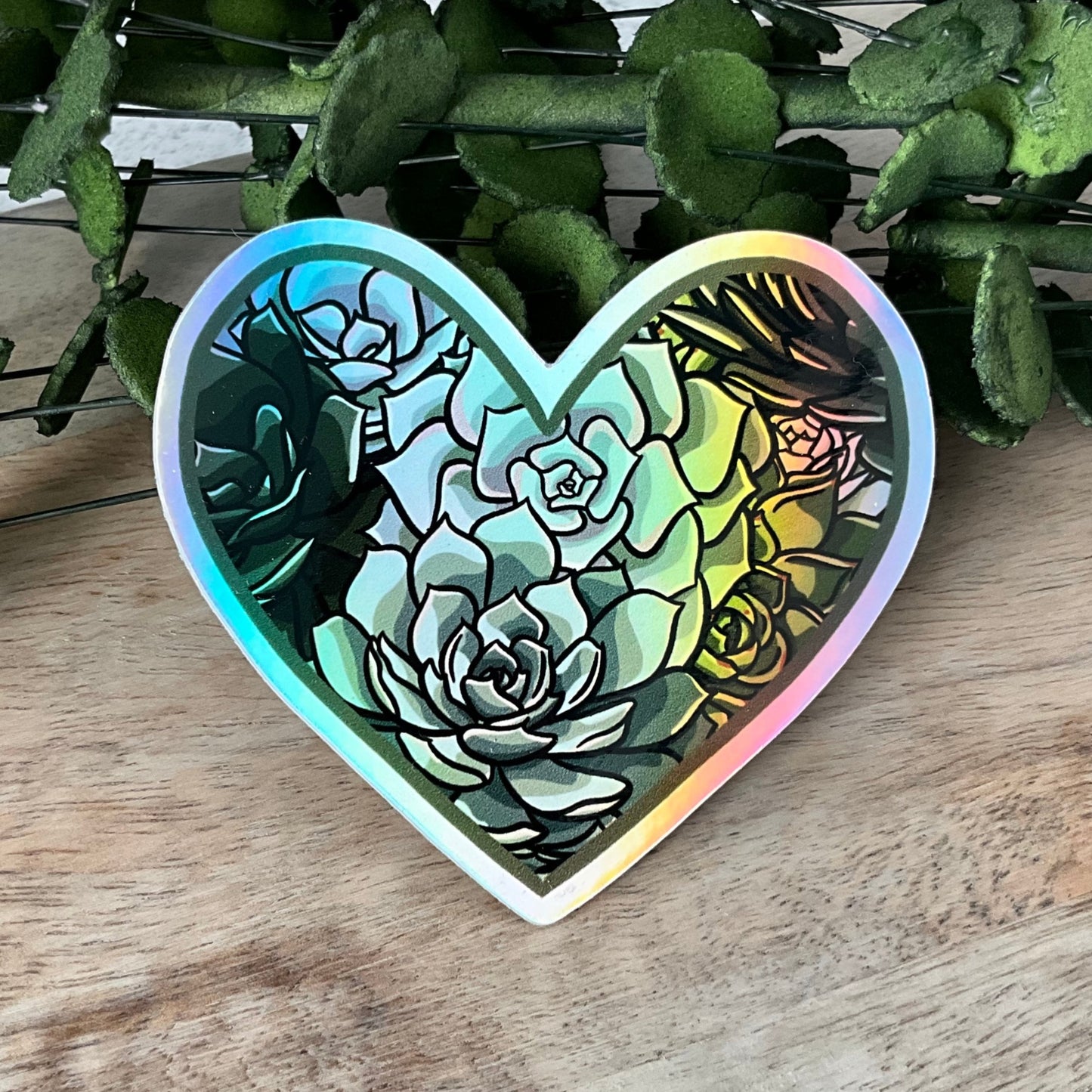 Succy Heart Holo Succulent Sticker