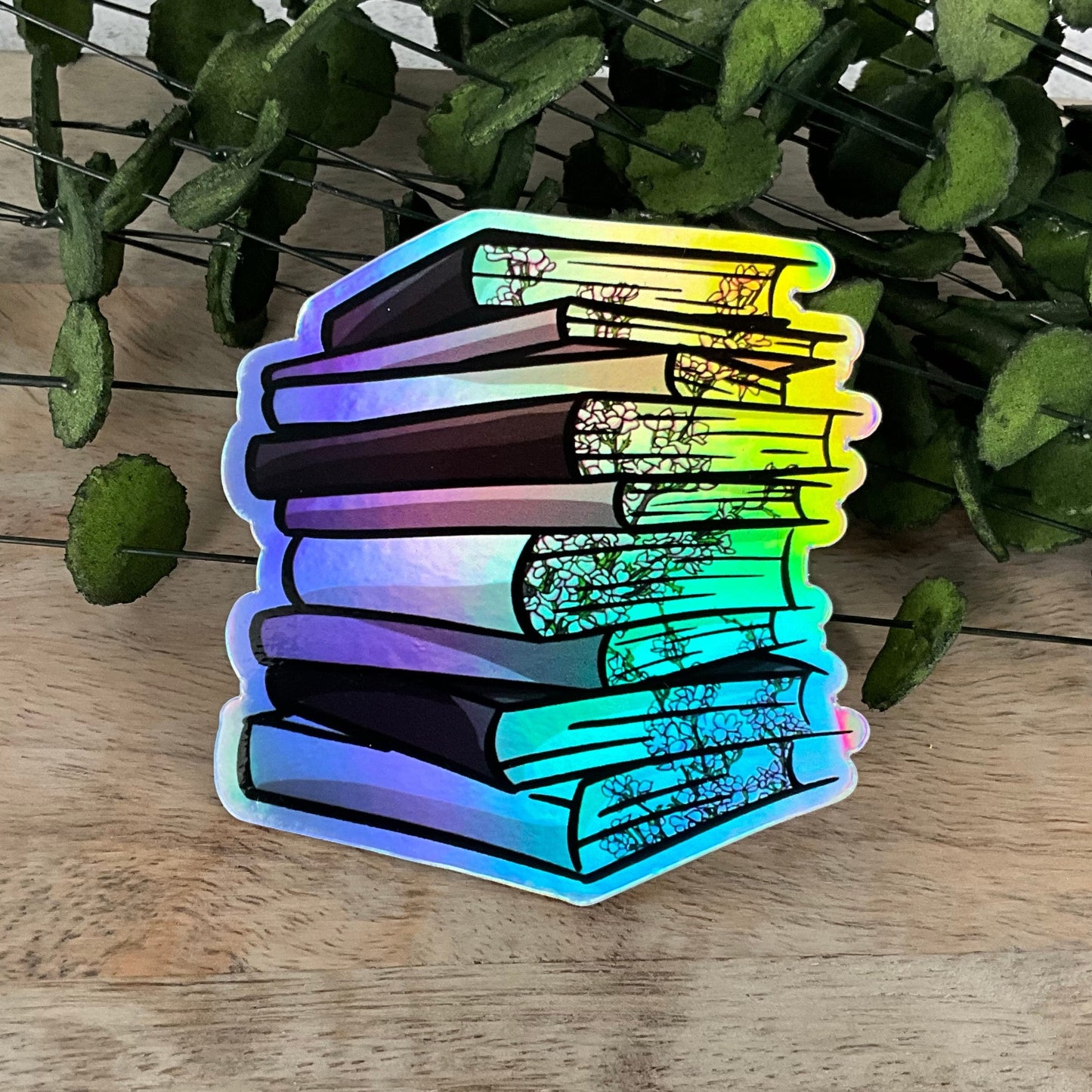 Holo Pink Floral Book Sticker
