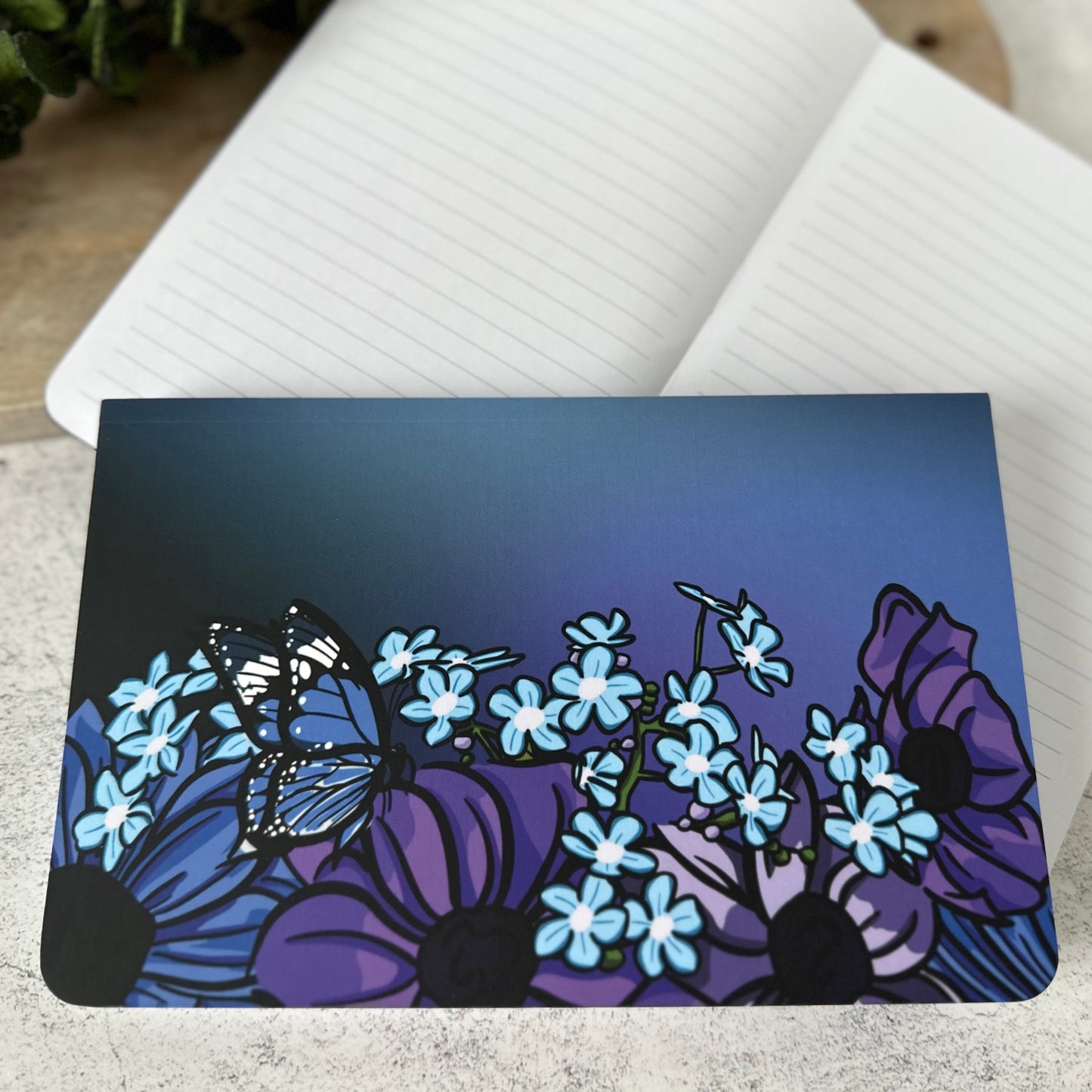 8"x5" Blue Floral Notebook, Layflat, Lined