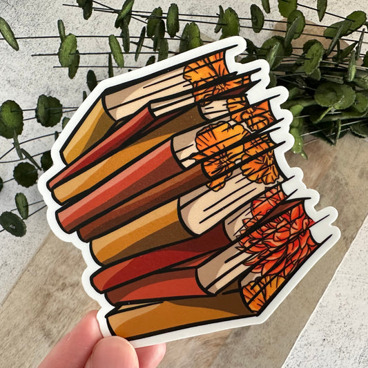 Orange Floral Book Sticker