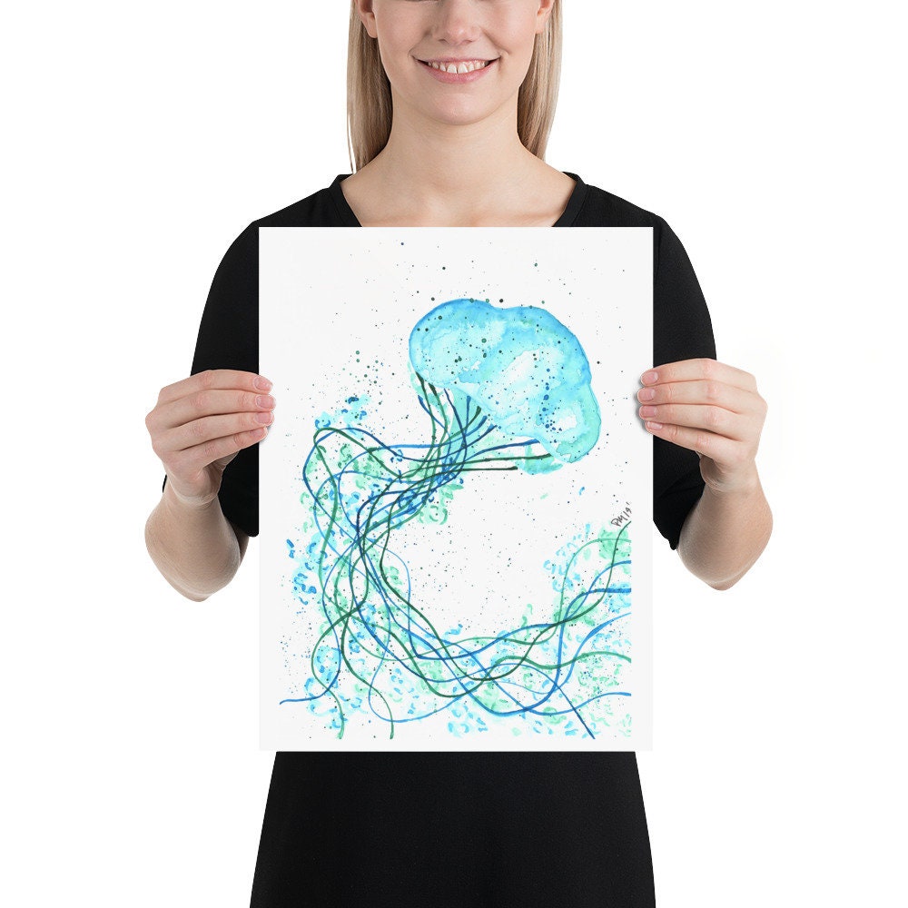 Blue Jellyfish Watercolor Print