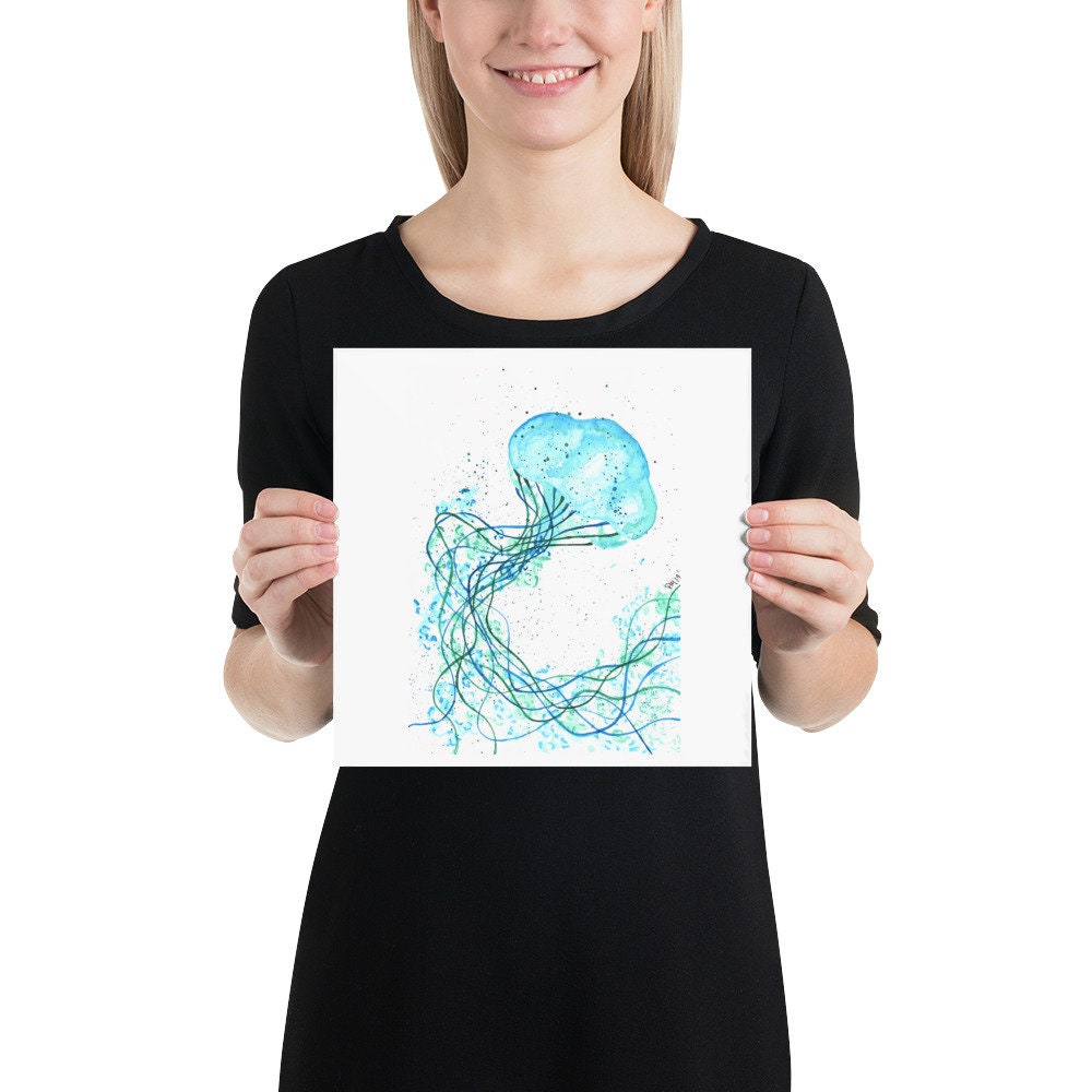 Blue Jellyfish Watercolor Print