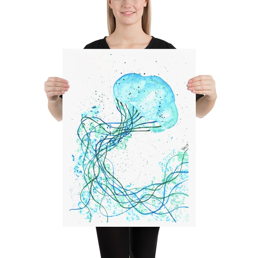 Blue Jellyfish Watercolor Print