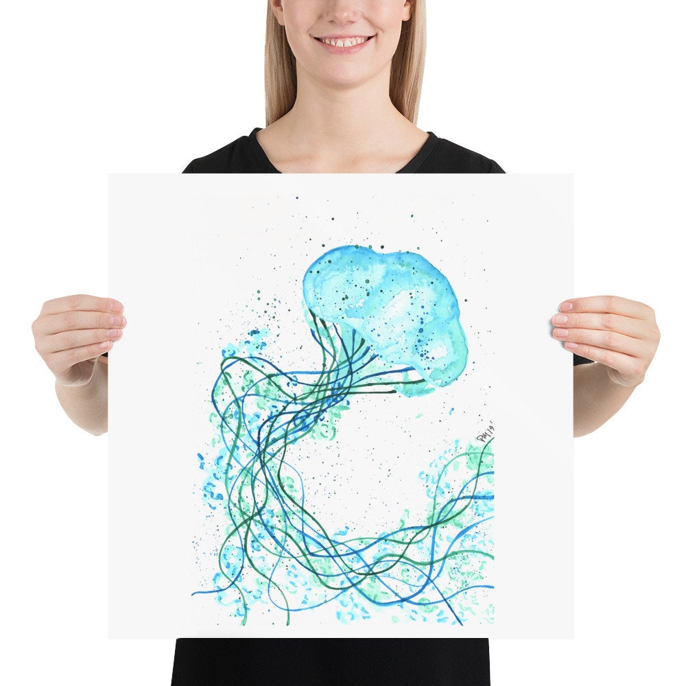 Blue Jellyfish Watercolor Print