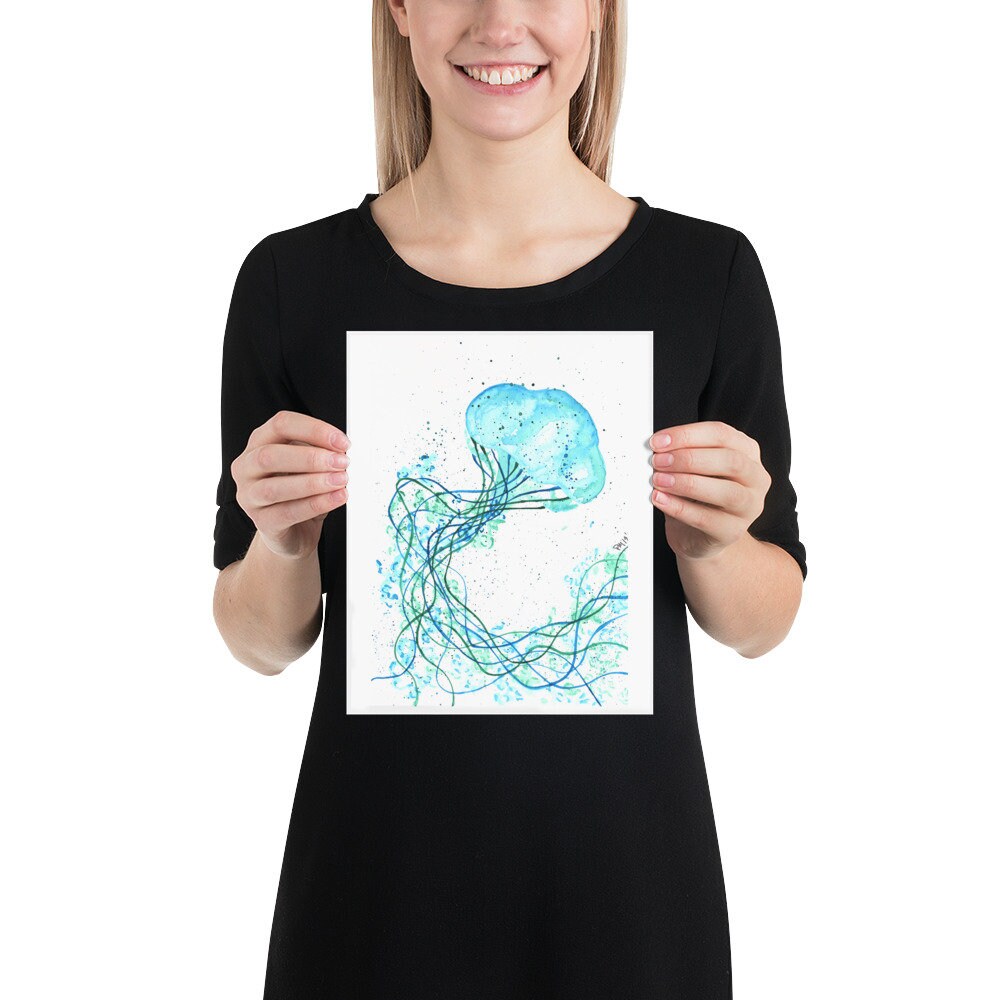 Blue Jellyfish Watercolor Print