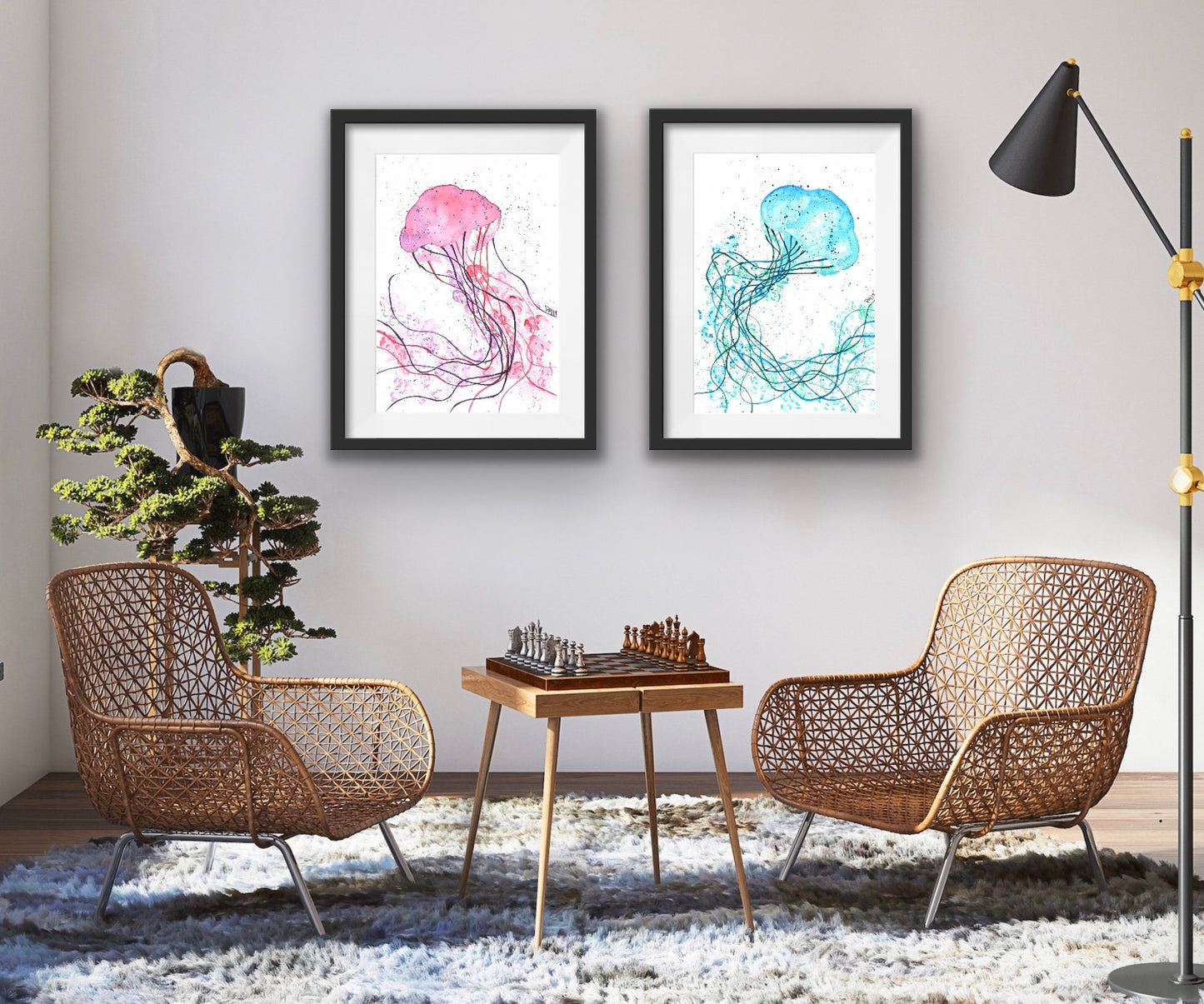 Blue Jellyfish Watercolor Print