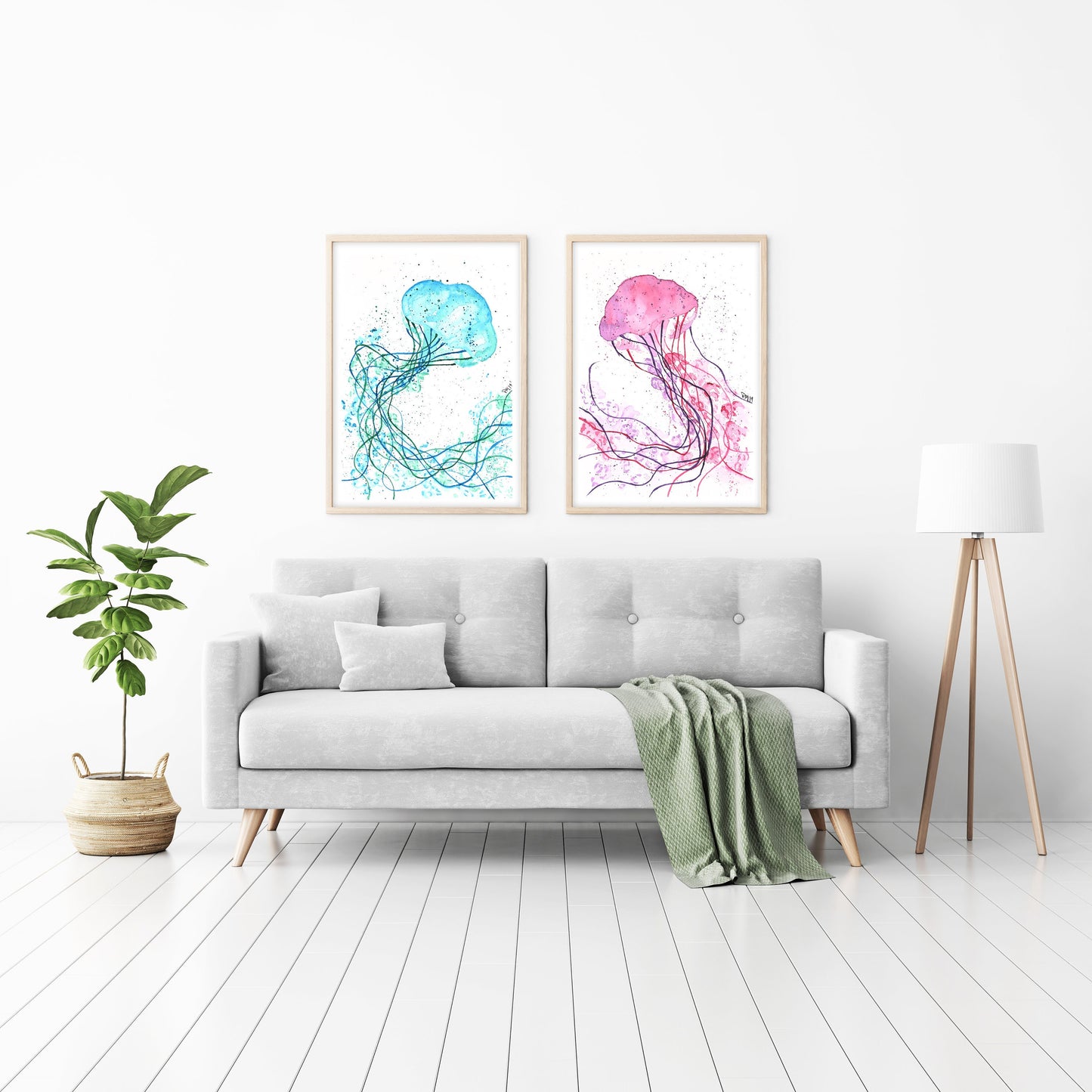 Blue Jellyfish Watercolor Print