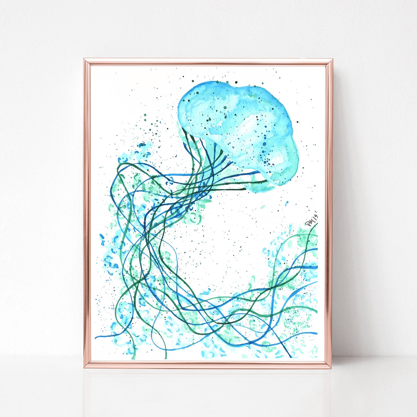 Blue and Pink Jellyfish Watercolor Print Set