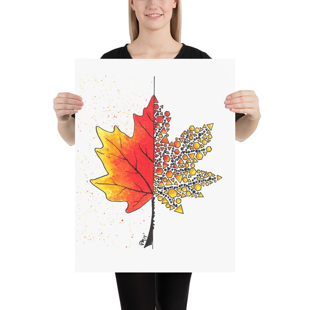 Geometric Maple Leaf Watercolor Print