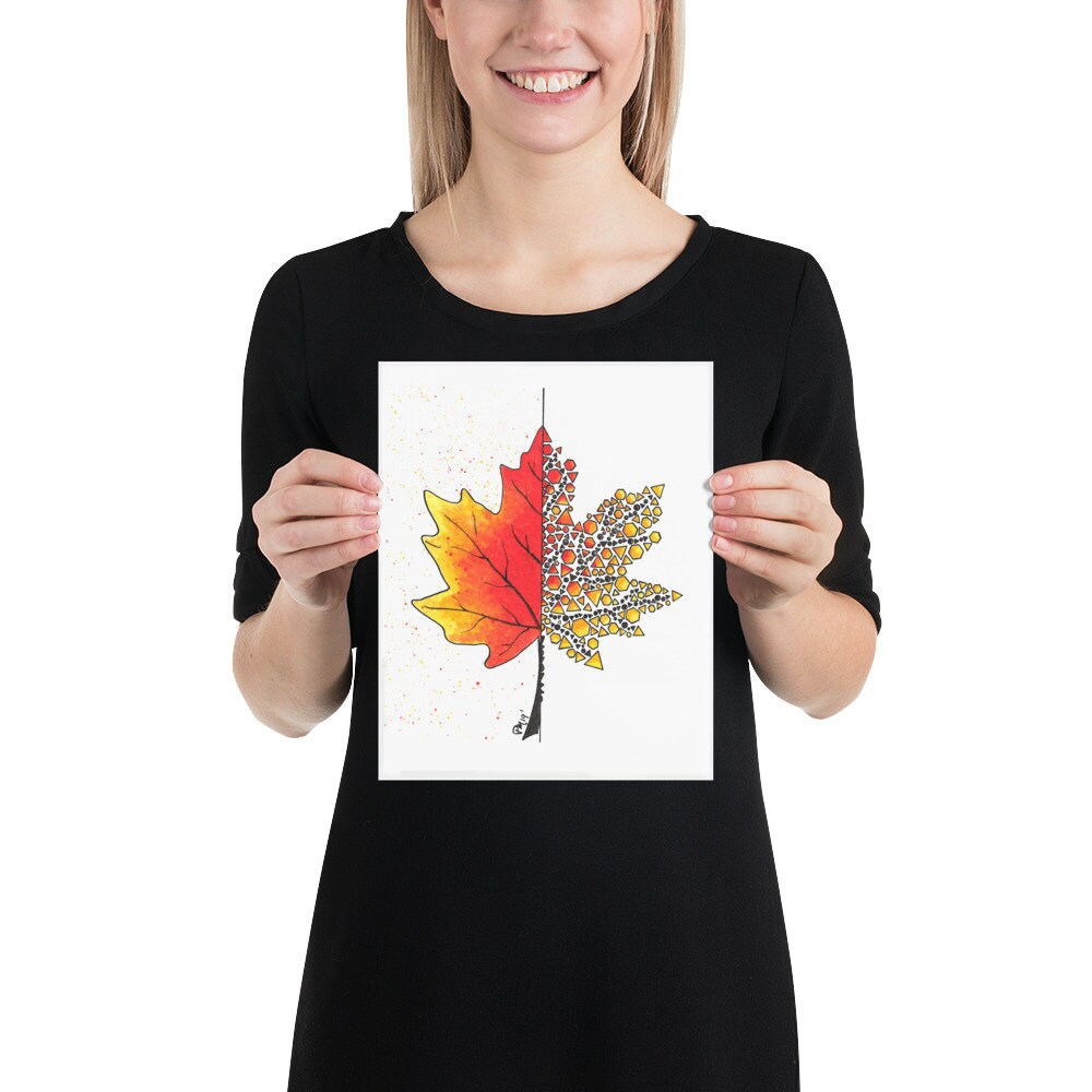 Geometric Maple Leaf Watercolor Print