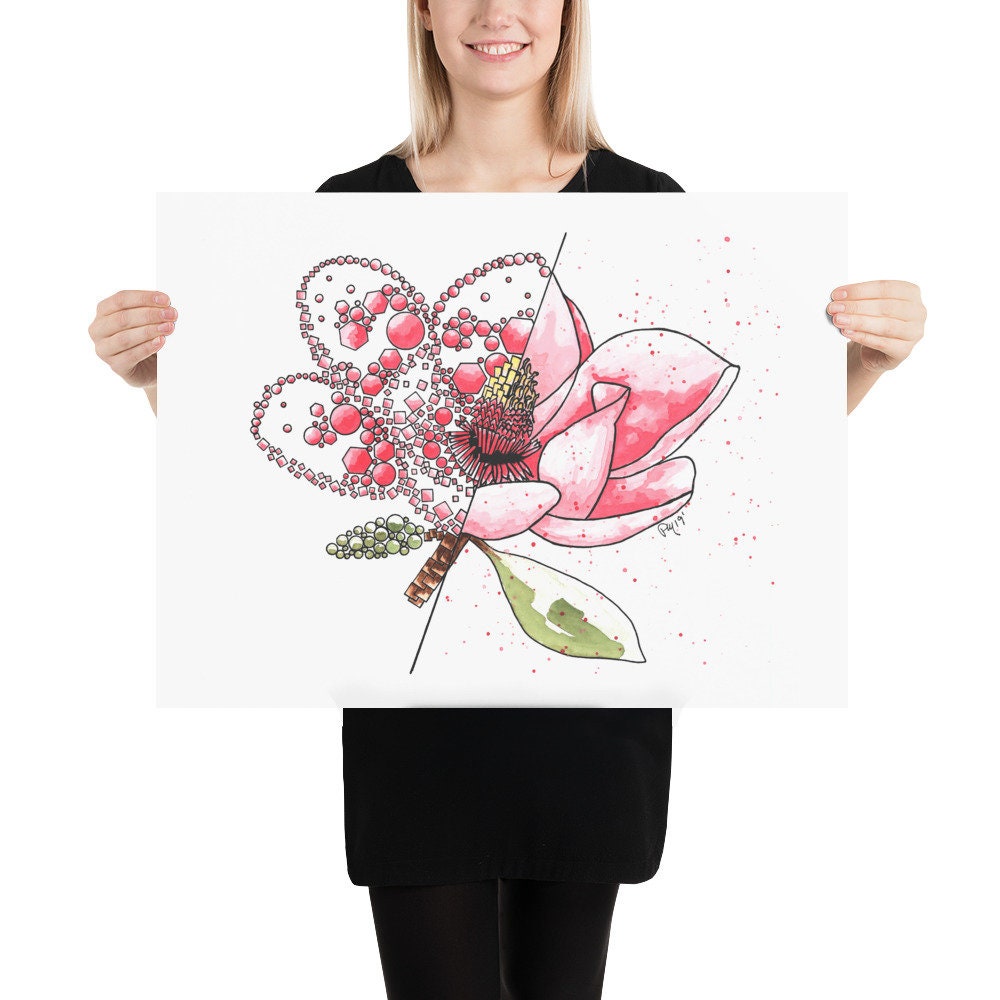 Pink Magnolia Watercolor Print