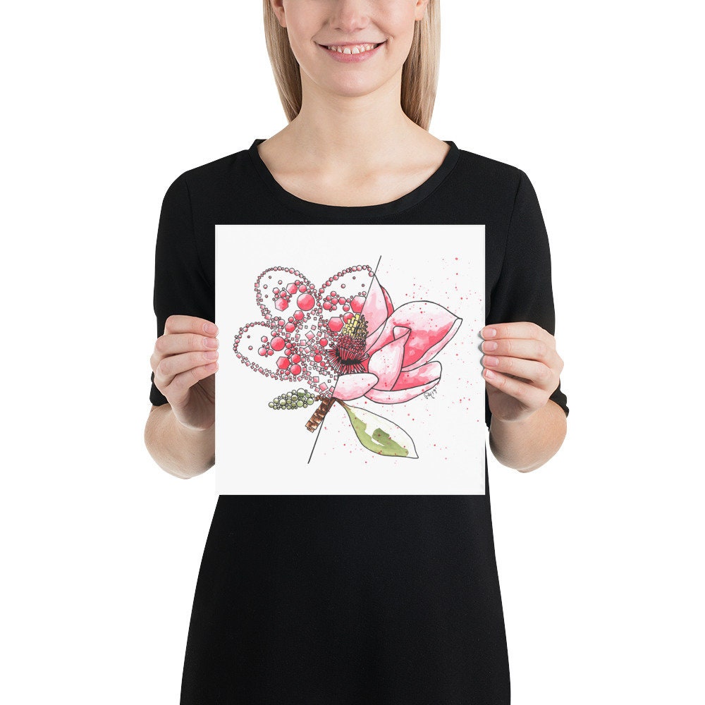 Pink Magnolia Watercolor Print