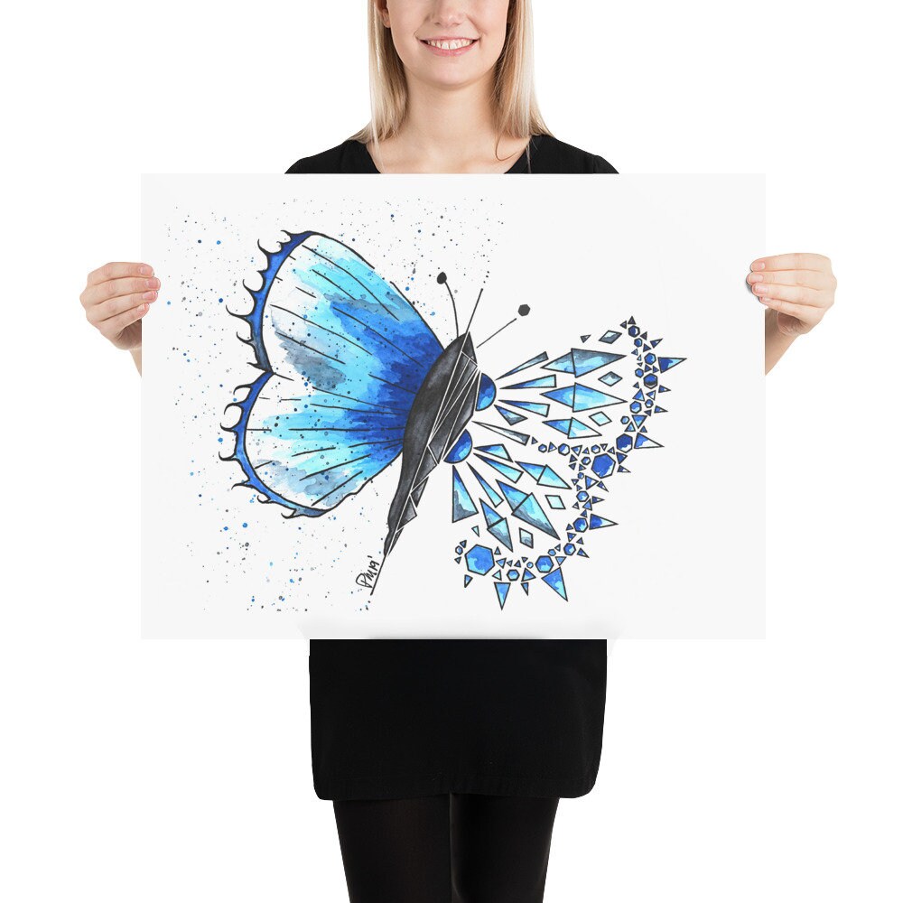 Blue Butterfly Watercolor Print