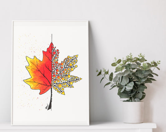 Geometric Maple Leaf Watercolor Print