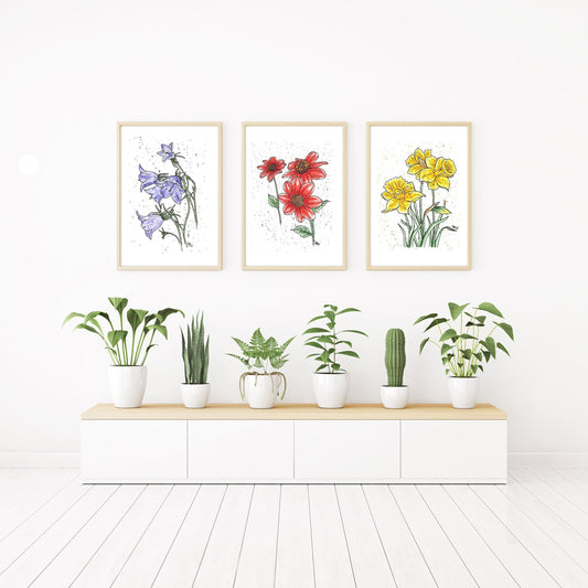 Floral Watercolor Print Set of 3