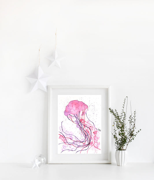 Pink Jellyfish Watercolor Print
