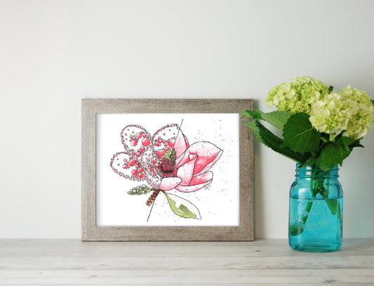 Pink Magnolia Watercolor Print