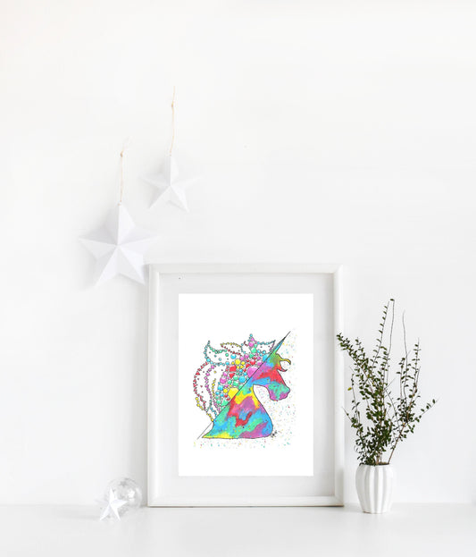 Rainbow Unicorn Watercolor Print