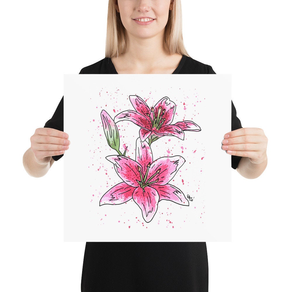 Pink Lily Watercolor Print