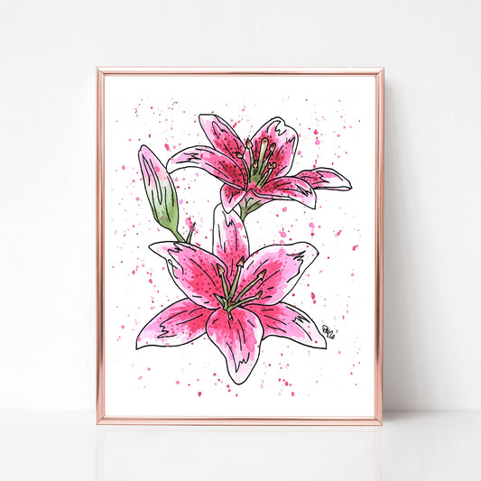 Pink Lily Watercolor Print