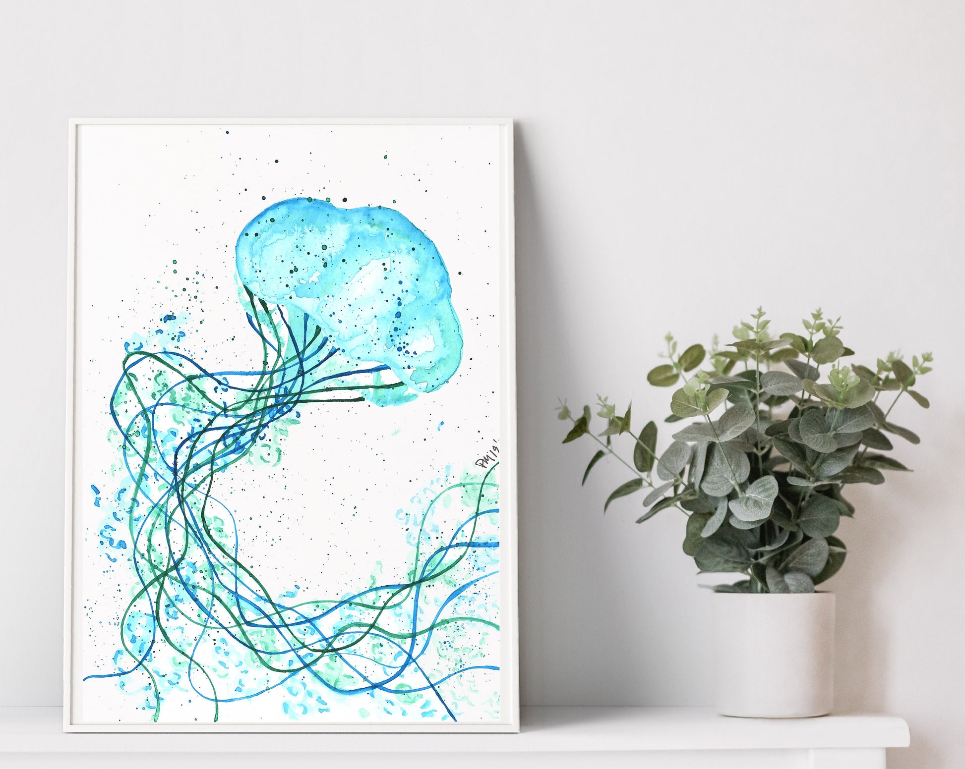 Blue and Pink Jellyfish Watercolor Print Set