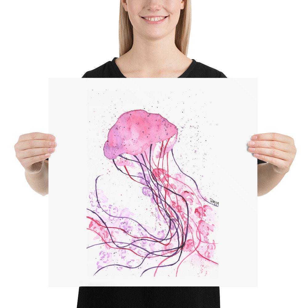 Pink Jellyfish Watercolor Print