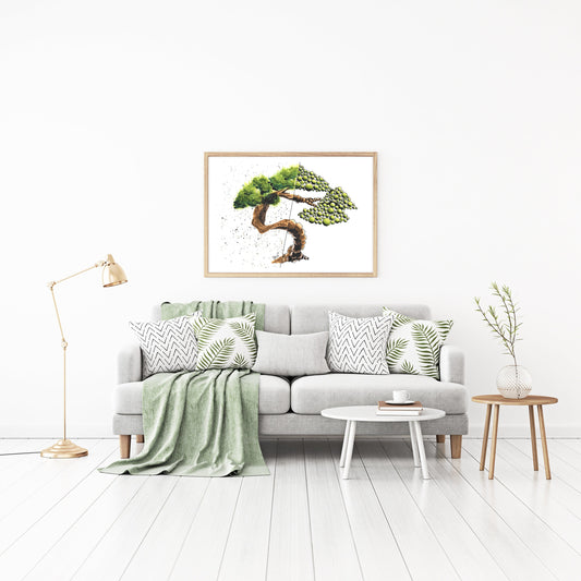 Geometric Bonsai Tree Watercolor Print