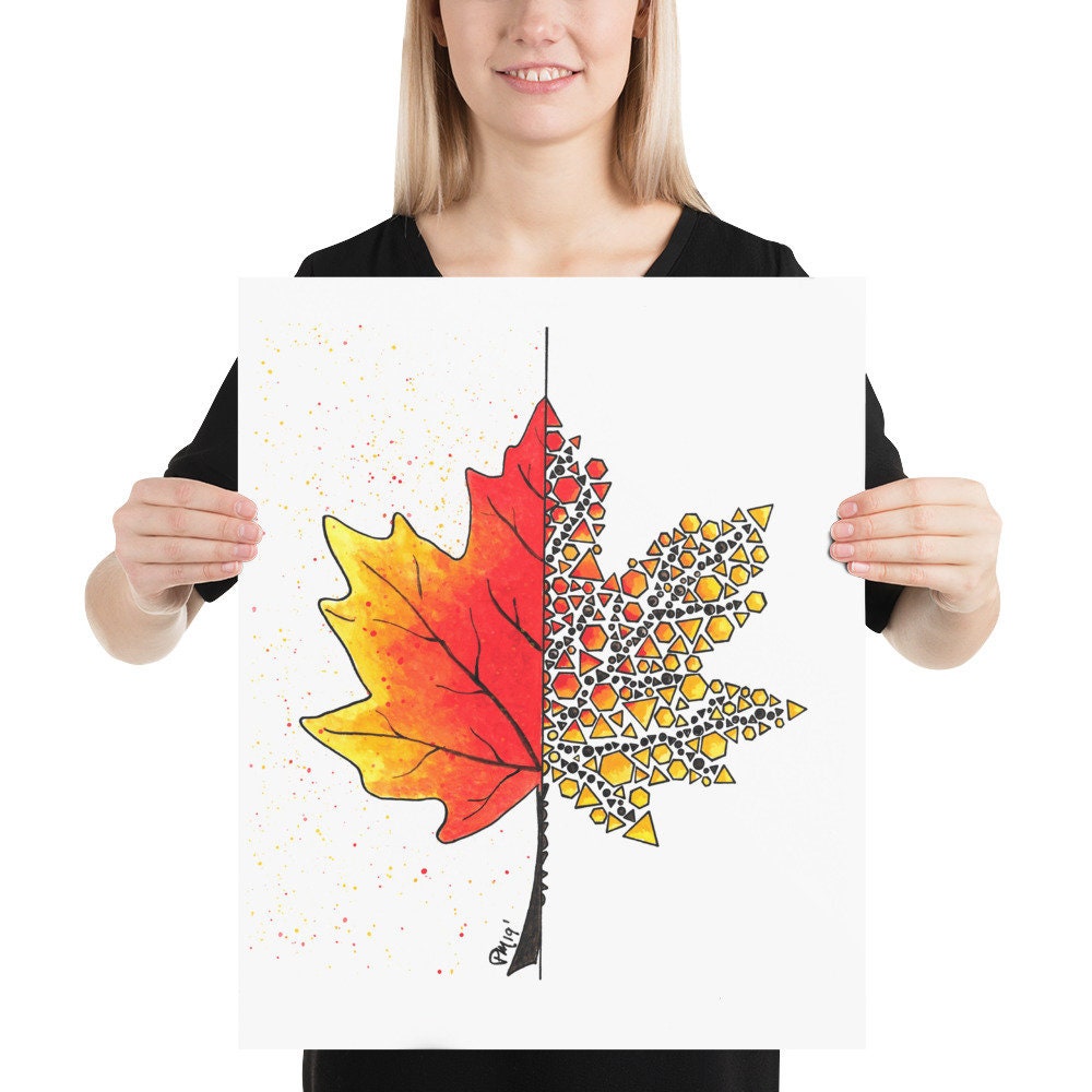 Geometric Maple Leaf Watercolor Print